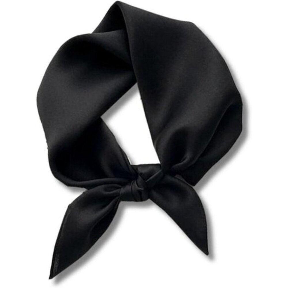 100% Mulberry Silk Neck Scarf 21"x21" Small Square Scarfs for Women, Jet Black